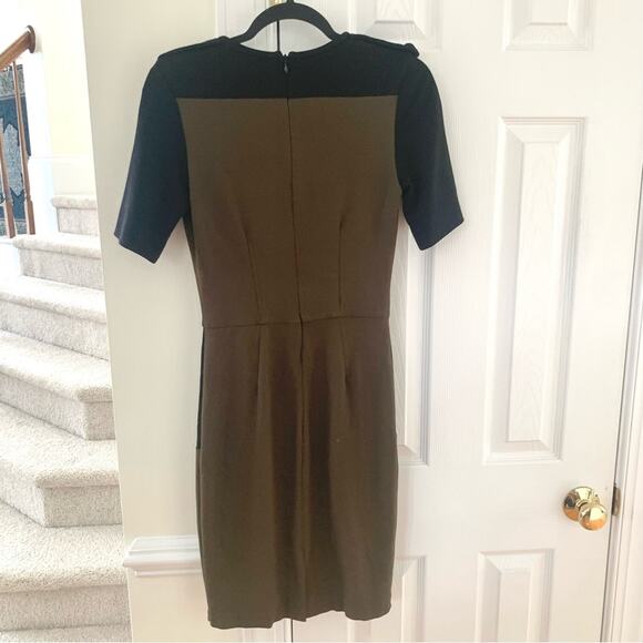 Mango Suit by MNG Brown & Black Contrast Sheath Dress w/ Brass Epaulette Detail - Picture 2 of 8